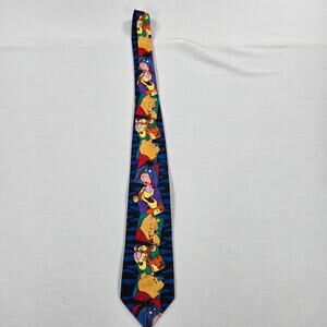 Vintage Disney Winnie The Pooh and Friends Blue Tiger Stripe Neck Tie